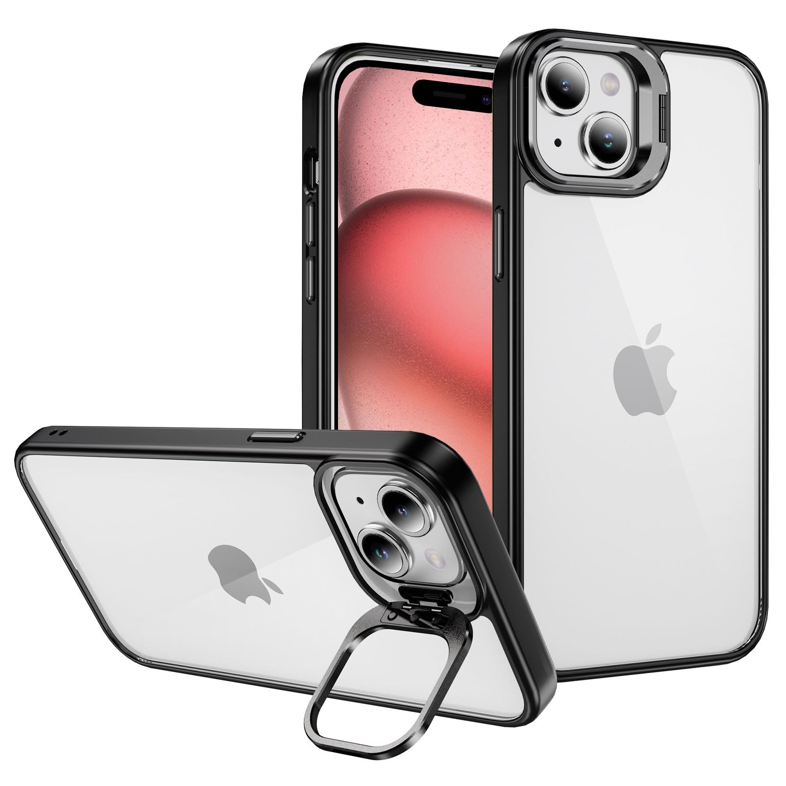 For iPhone 15 Shockproof Case Lens Frame Kickstand TPU+Acrylic Phone Cover For iPhone 15 Shockproof Case Lens Frame Kickstand TPU+Acrylic Phone Cover